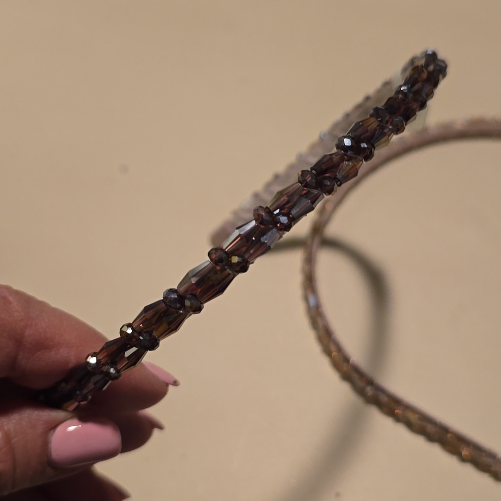 NWT Beautiful Ann Taylor Beaded Headband Set in Champagne and Smoky Brown - Picture 3 of 5